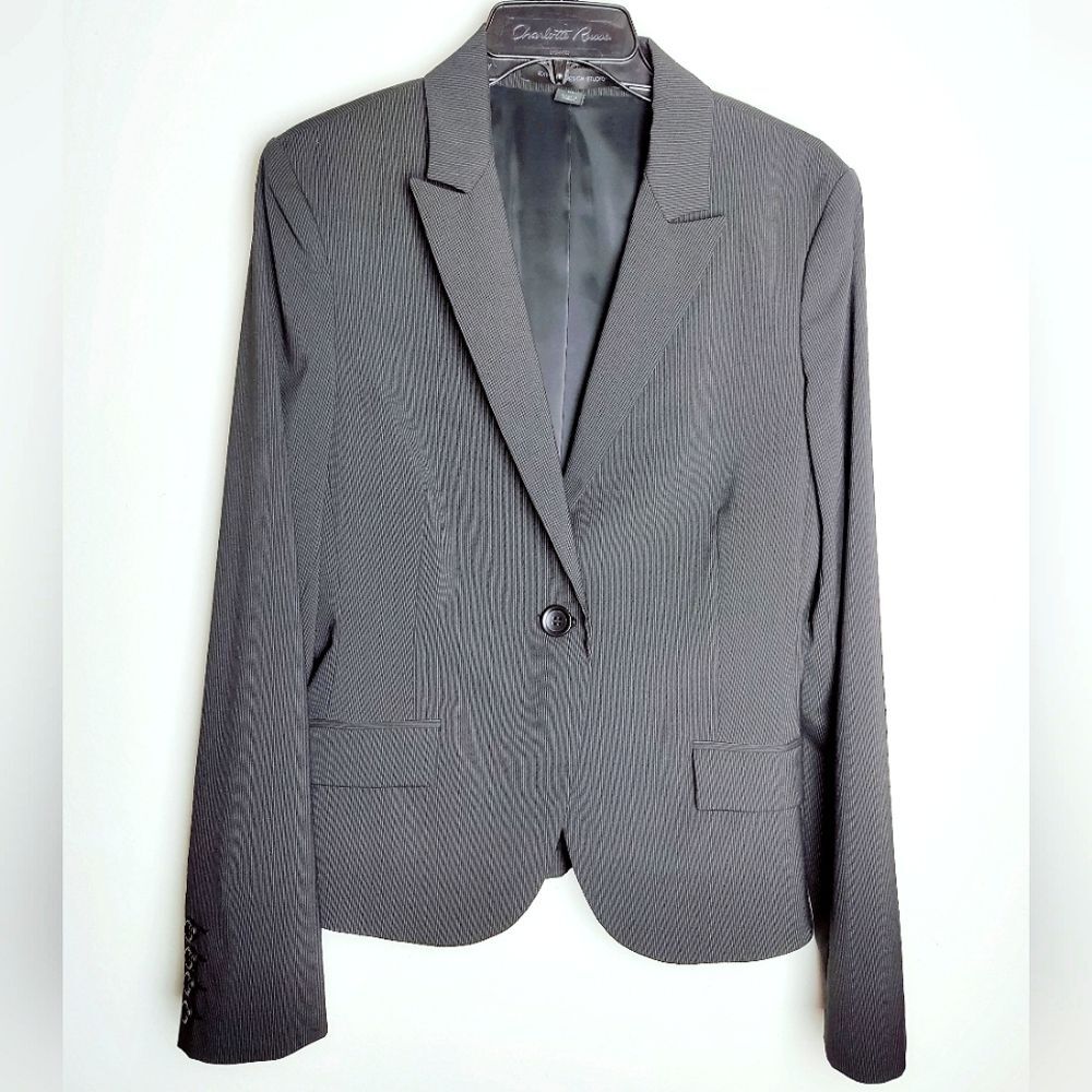Express Design Studio Women's One Button Grey Pinstripe Blazer Suit Jacket, 10